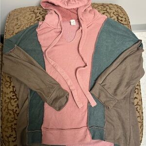 7th Ray Pink and Teal Hooded Sweater